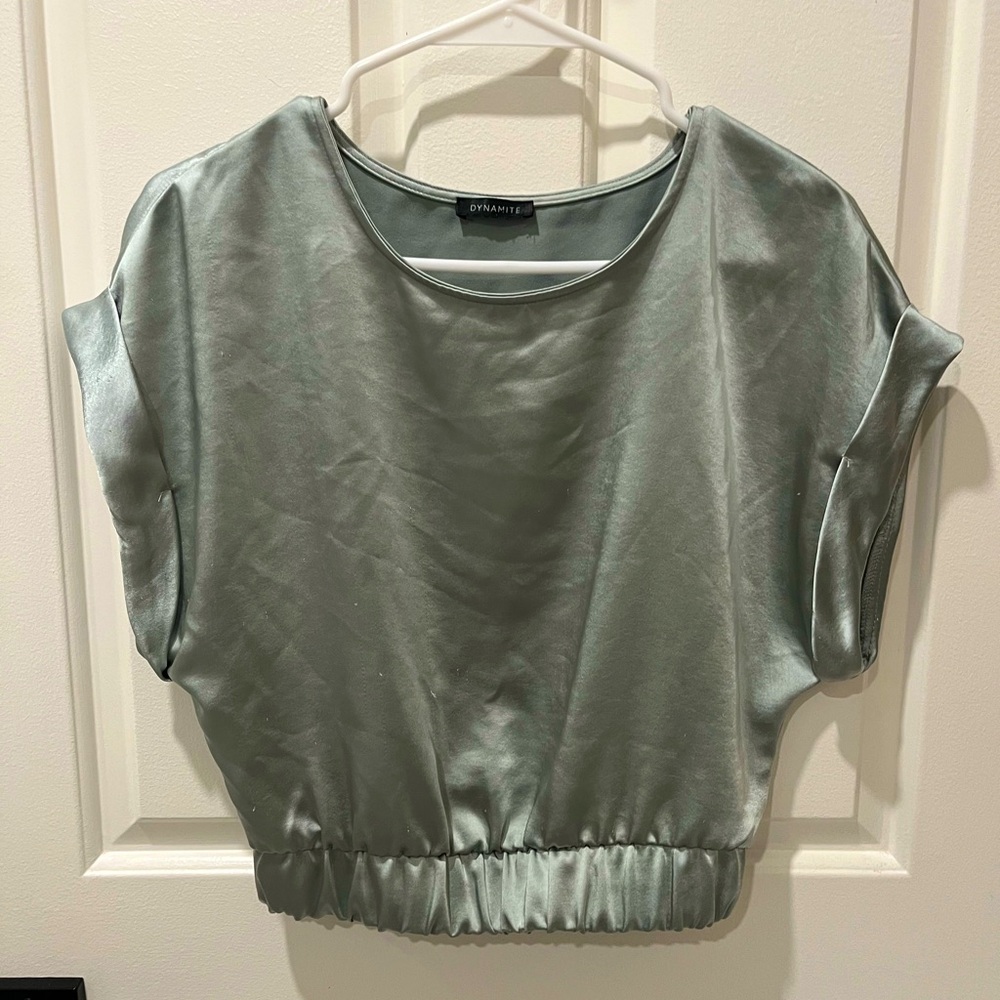Dynamite Women's Green Satin Top